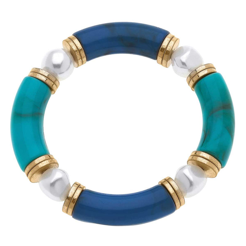 Lelani Resin Color Block Pearl & Turq Bracelet