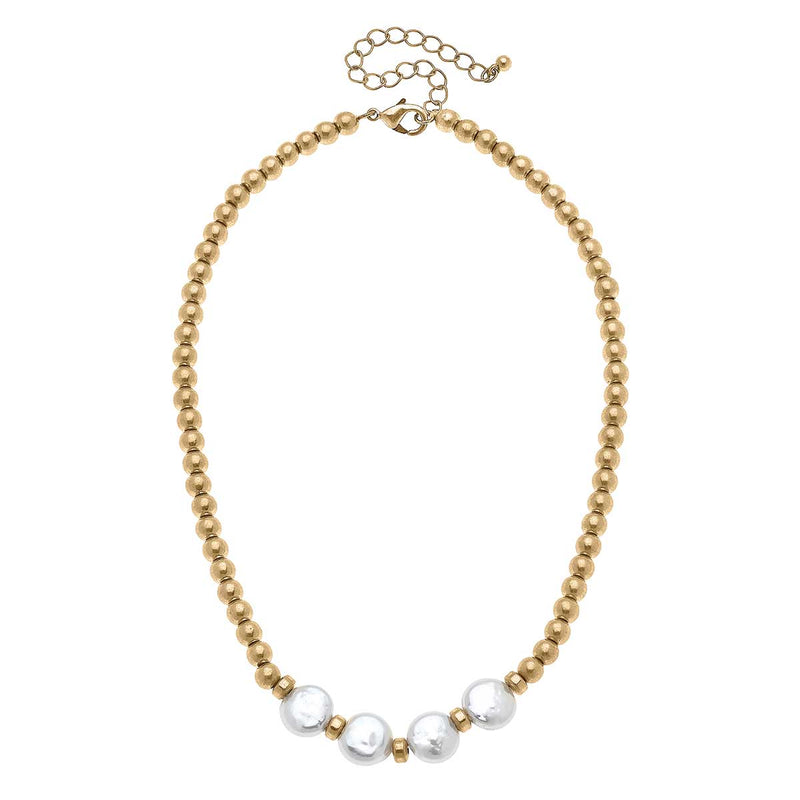Cassidy Pearl and Ball Bead Necklace in Ivory
