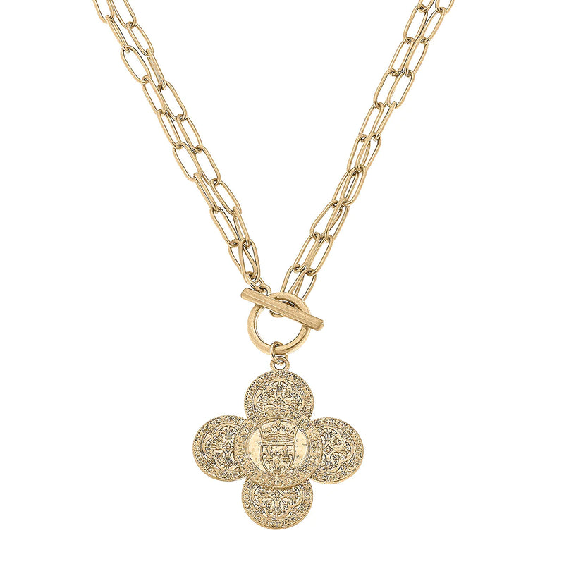 CANVAS Style x MaryCatherineStudio French Quatrefoil T-Bar 2 in 1 Necklace in Worn Gold