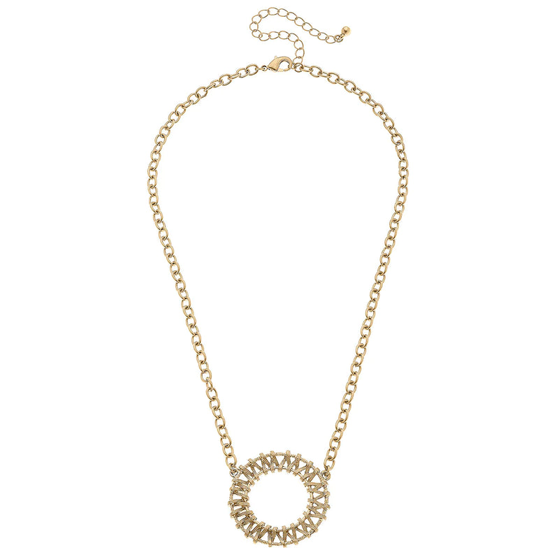 Alexandra Metal-Plated Rattan Necklace in Worn Gold