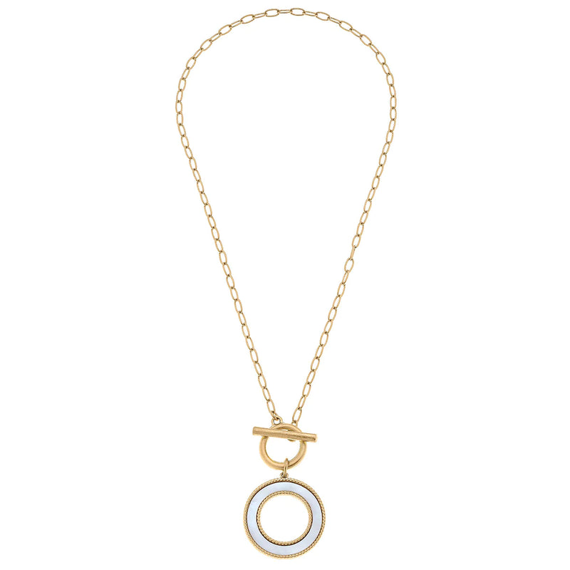 Sadie Circle T-Bar Necklace in Mother of Pearl