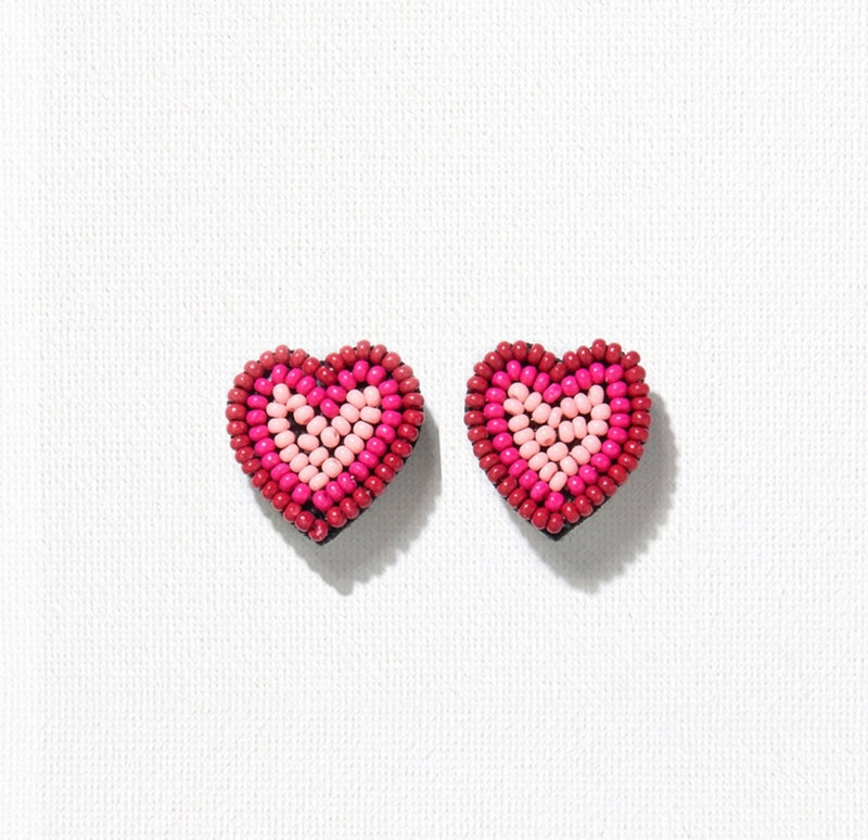 Pink Red Beaded Heart Earring