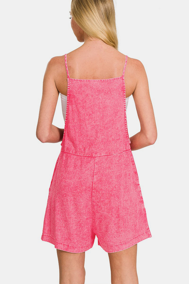 Washed Linen Knot Strap Rompers (Online Only, Ships from USA)