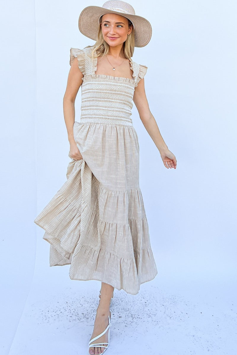And The Why Linen Striped Ruffle Dress (Online Only, Ships from USA)