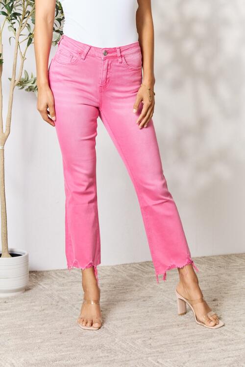 Pink Frayed Hem Bootcut Jeans (Online Only)