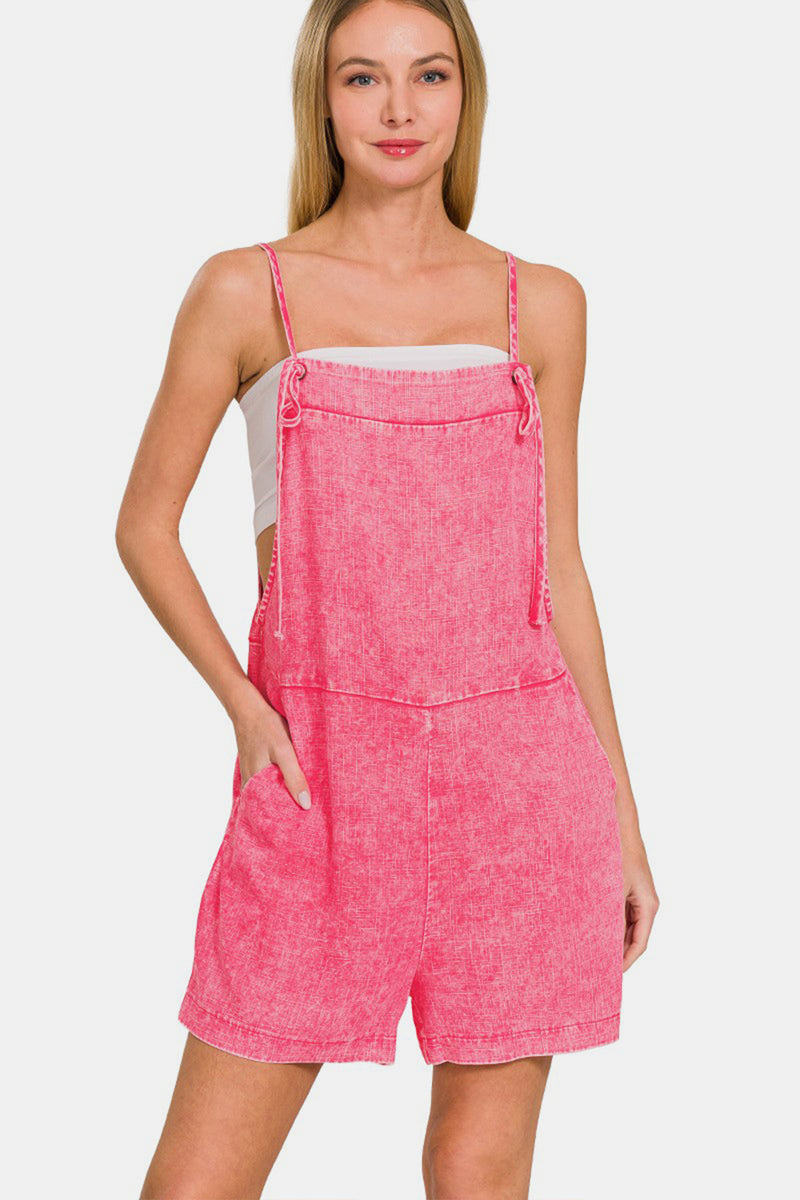 Washed Linen Knot Strap Rompers (Online Only, Ships from USA)