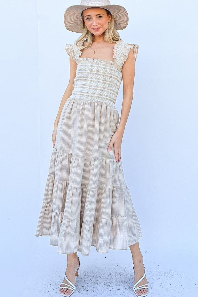 And The Why Linen Striped Ruffle Dress (Online Only, Ships from USA)