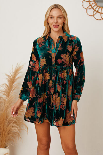 Floral Button Up Collared Neck Shirt Dress (Online Only)