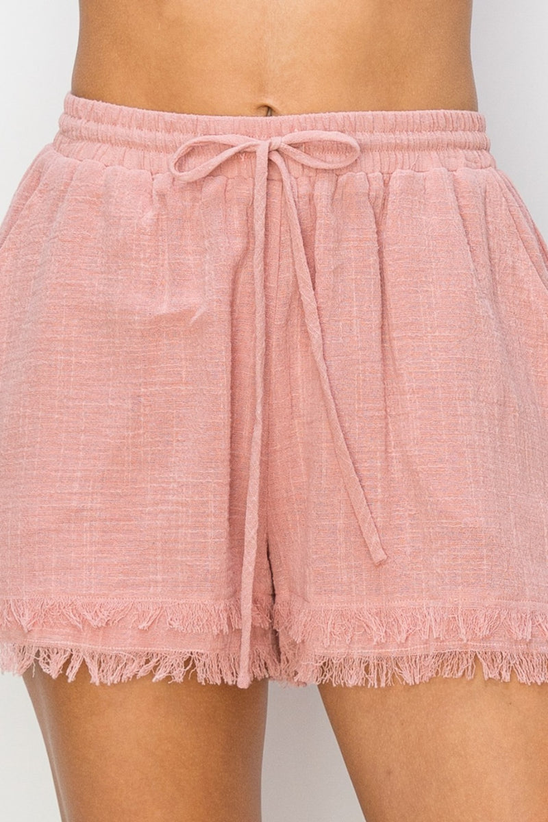 Drawstring Frayed Shorts (Online Only)