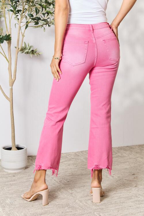 Pink Frayed Hem Bootcut Jeans (Online Only)
