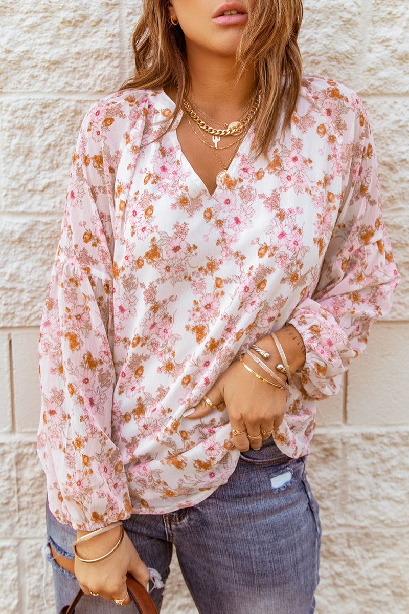 Floral Balloon Sleeve Blouse  (Online Only)