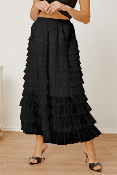 Ruched High Waist Tiered Skirt (Online Only)