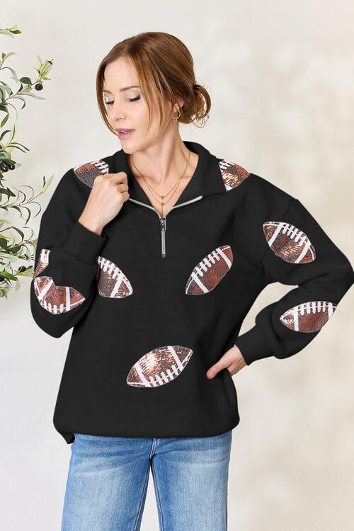 Sequin Football Half Zip Long Sleeve Sweatshirt (Online Only)