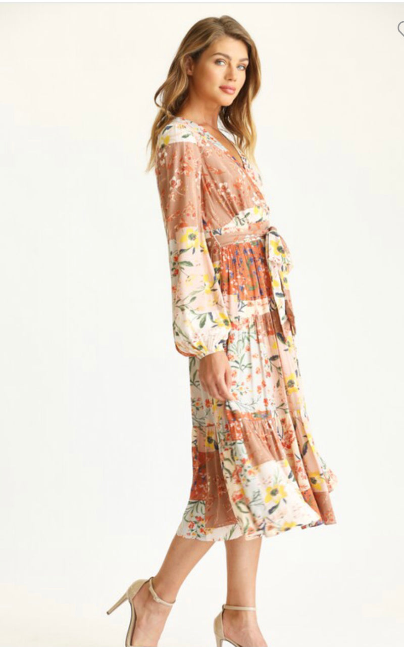 Floral Mixed Print Tiered Dress