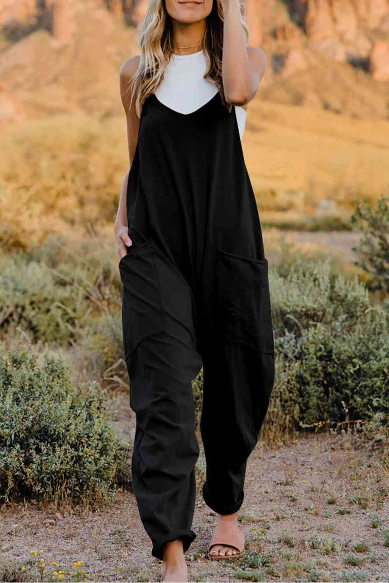 V-Neck Sleeveless Jumpsuit with Pockets (Online Only)