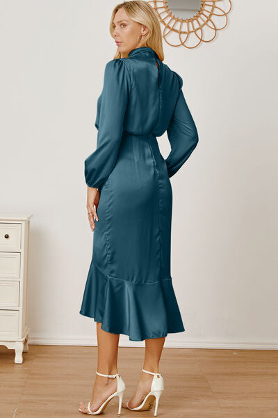 Mock Neck Ruffled Asymmetrical Dress (Online Only)