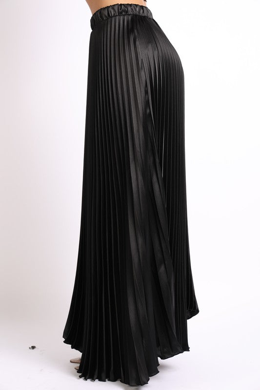 Pleated Satin Maxi Skirt (Online Only)