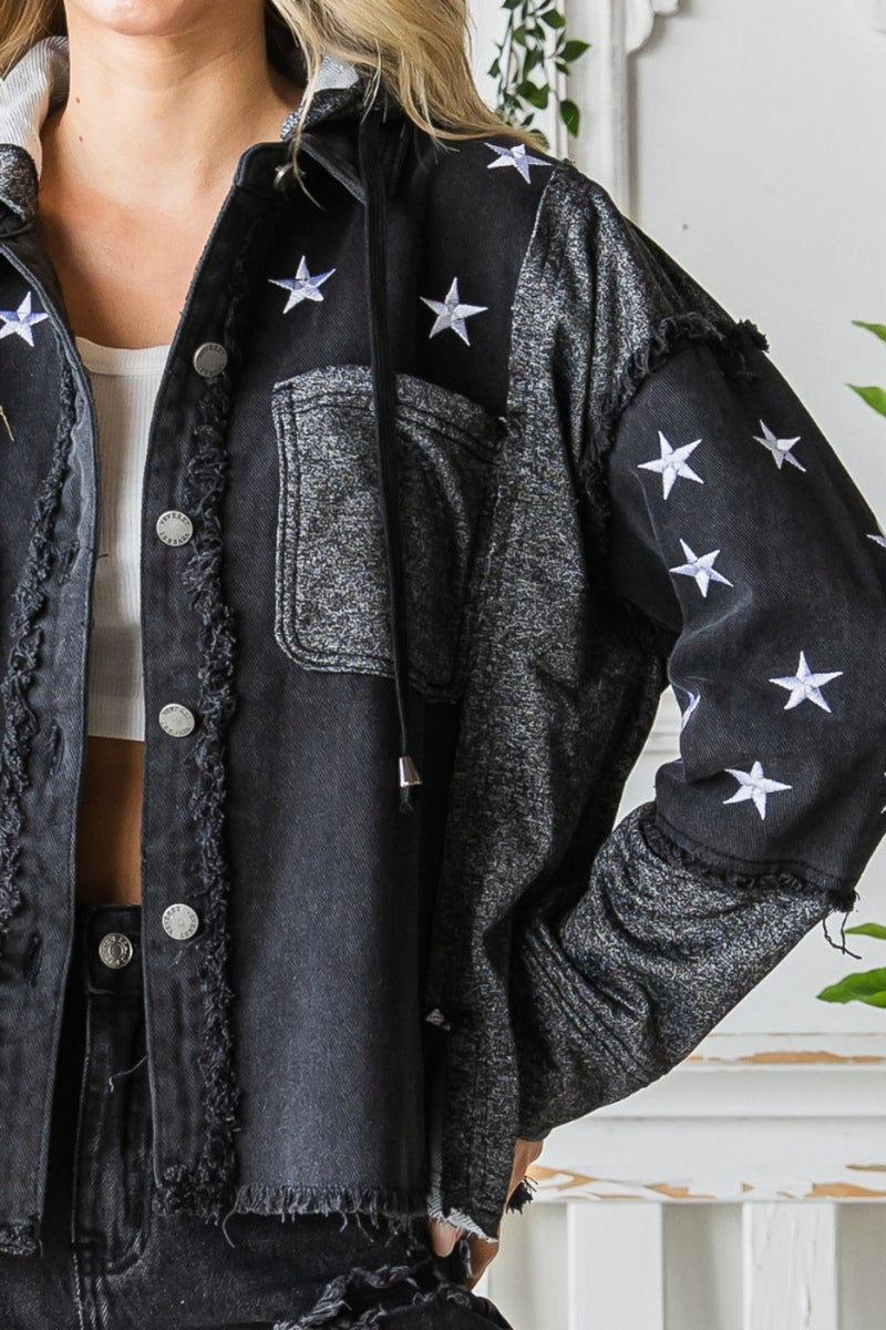 Star Embroidered Hooded Denim Jacket (Online Only)