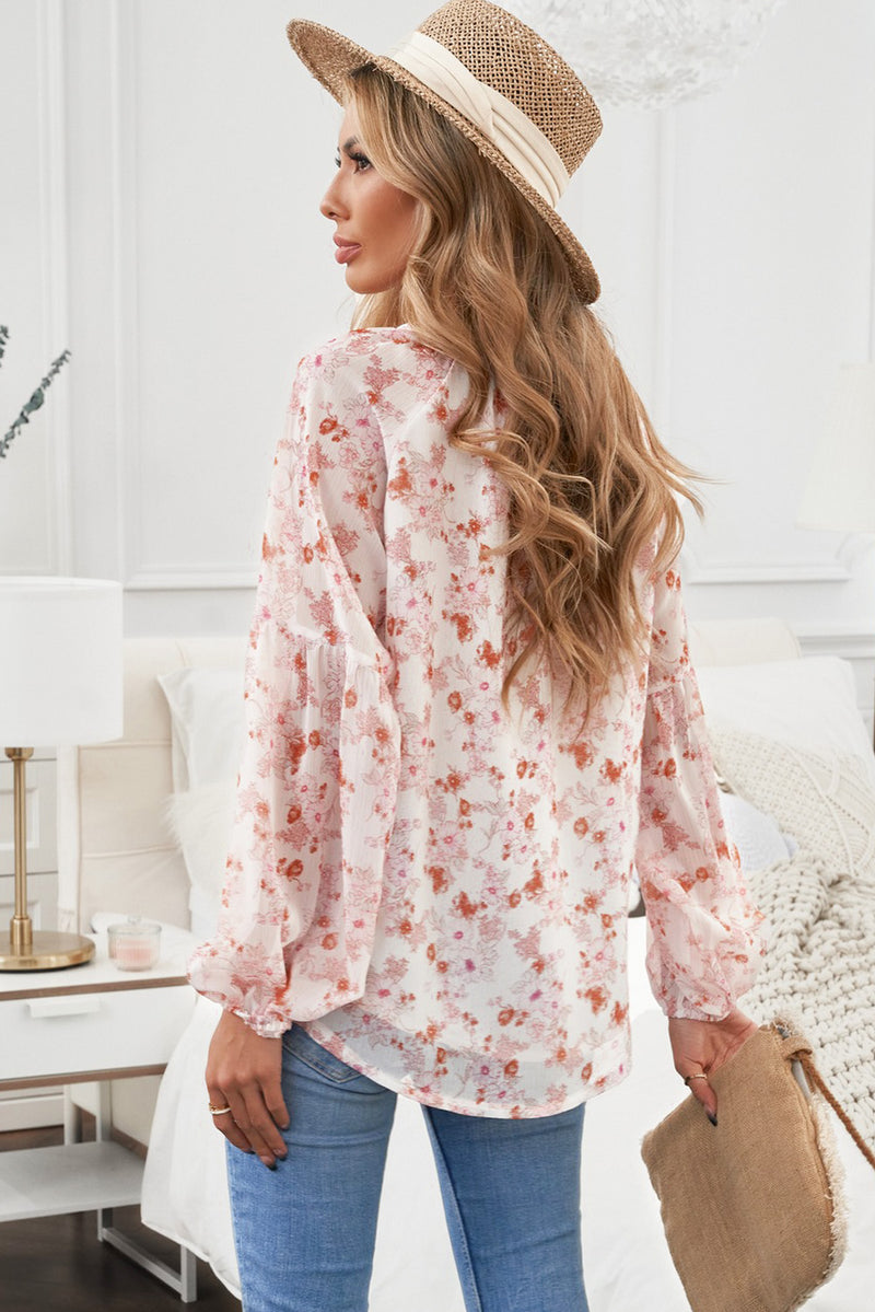 Floral Balloon Sleeve Blouse  (Online Only)