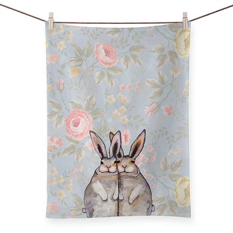 Bunny Friends Floral Tea Towel
