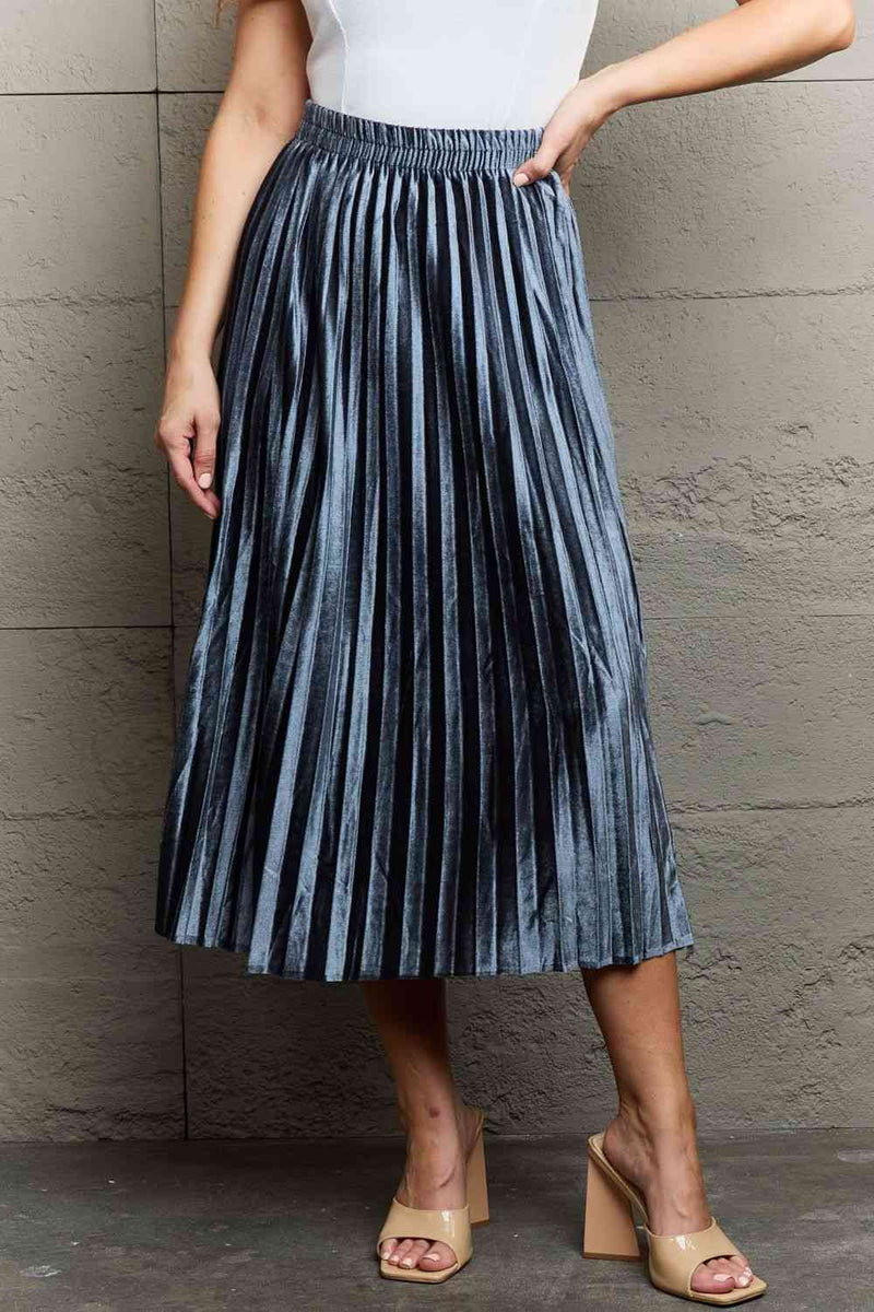 Accordion Pleated Flowing Midi Skirt (Online Only)