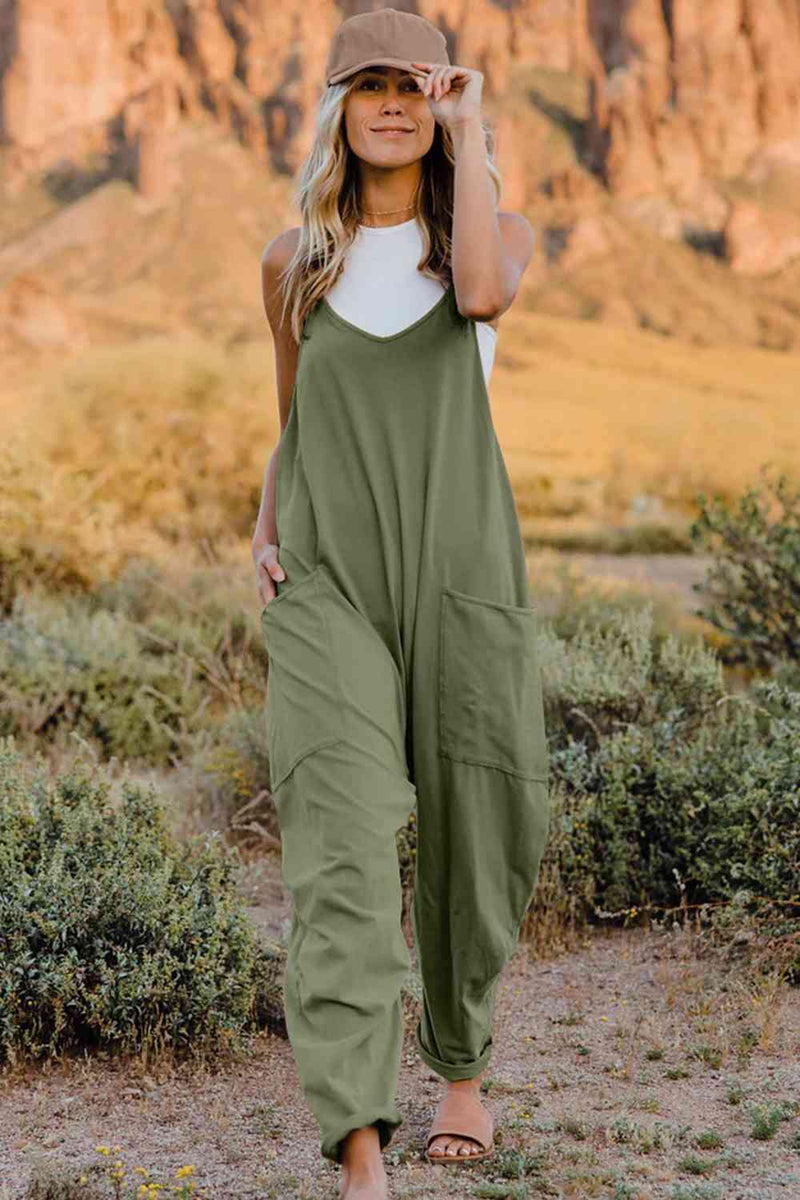 V-Neck Sleeveless Jumpsuit with Pockets (Online Only)