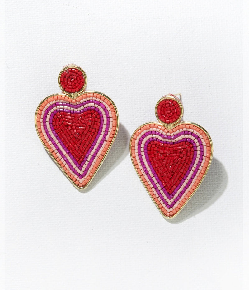 Red Hot Pink Heart Bead Post Earring