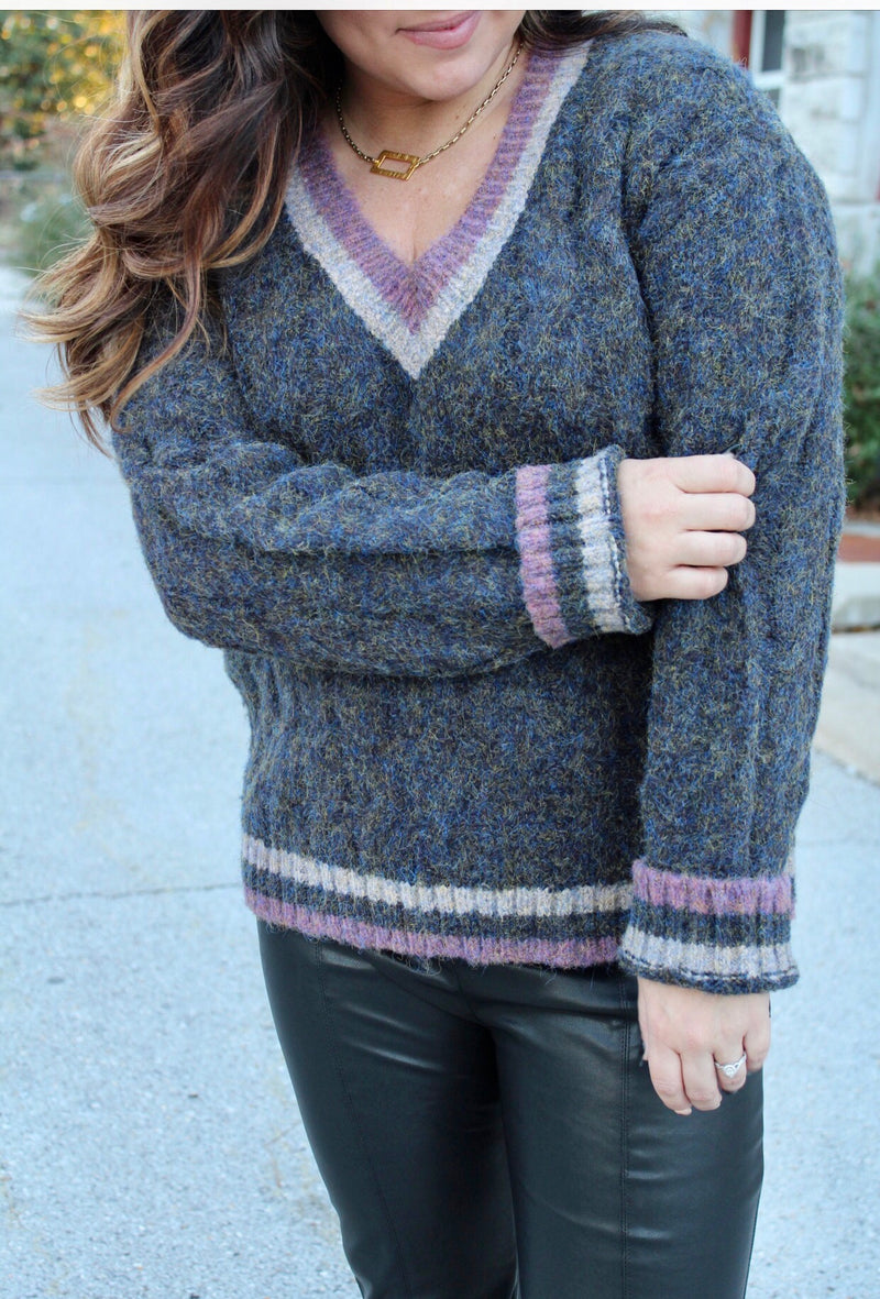 Color Block Cable Knit Sweater