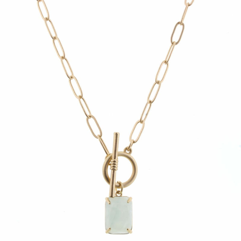 Gold Chain with Grey Stone Square and Toggle