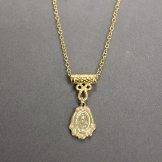 Virgin Mary W/ Tiny Pearl Necklace