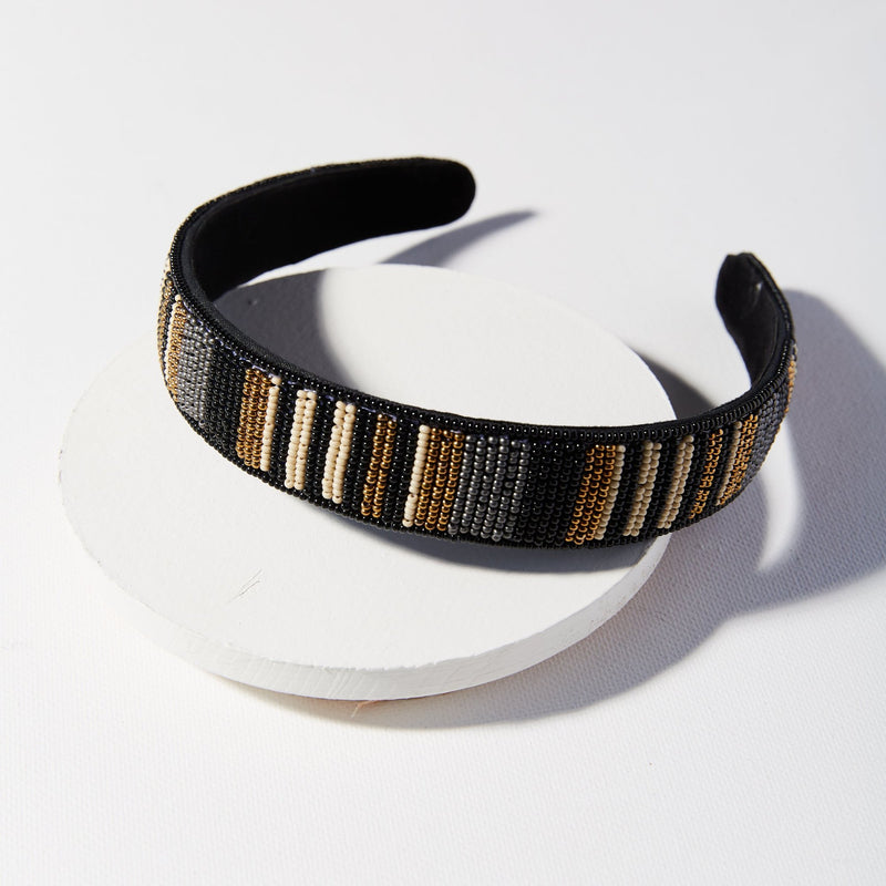 Blk Ivory Gold Stripe Headband