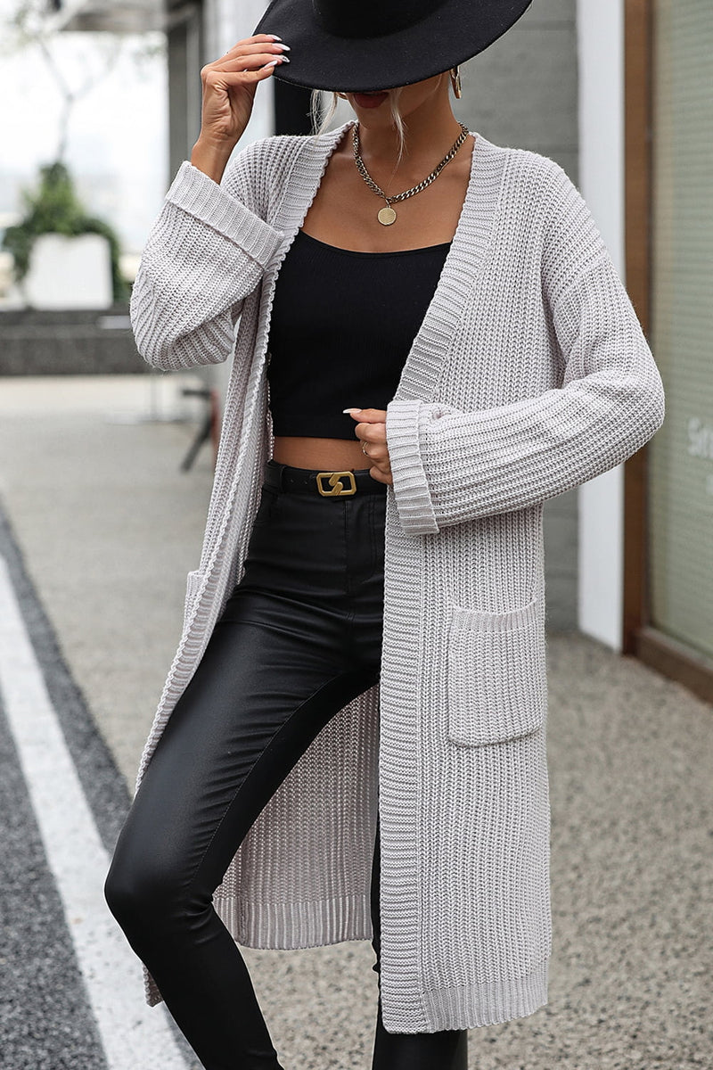 Dropped Shoulder Long Sleeve Cardigan with Pocket  (Online Only)