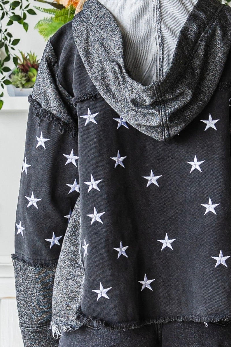 Star Embroidered Hooded Denim Jacket (Online Only)