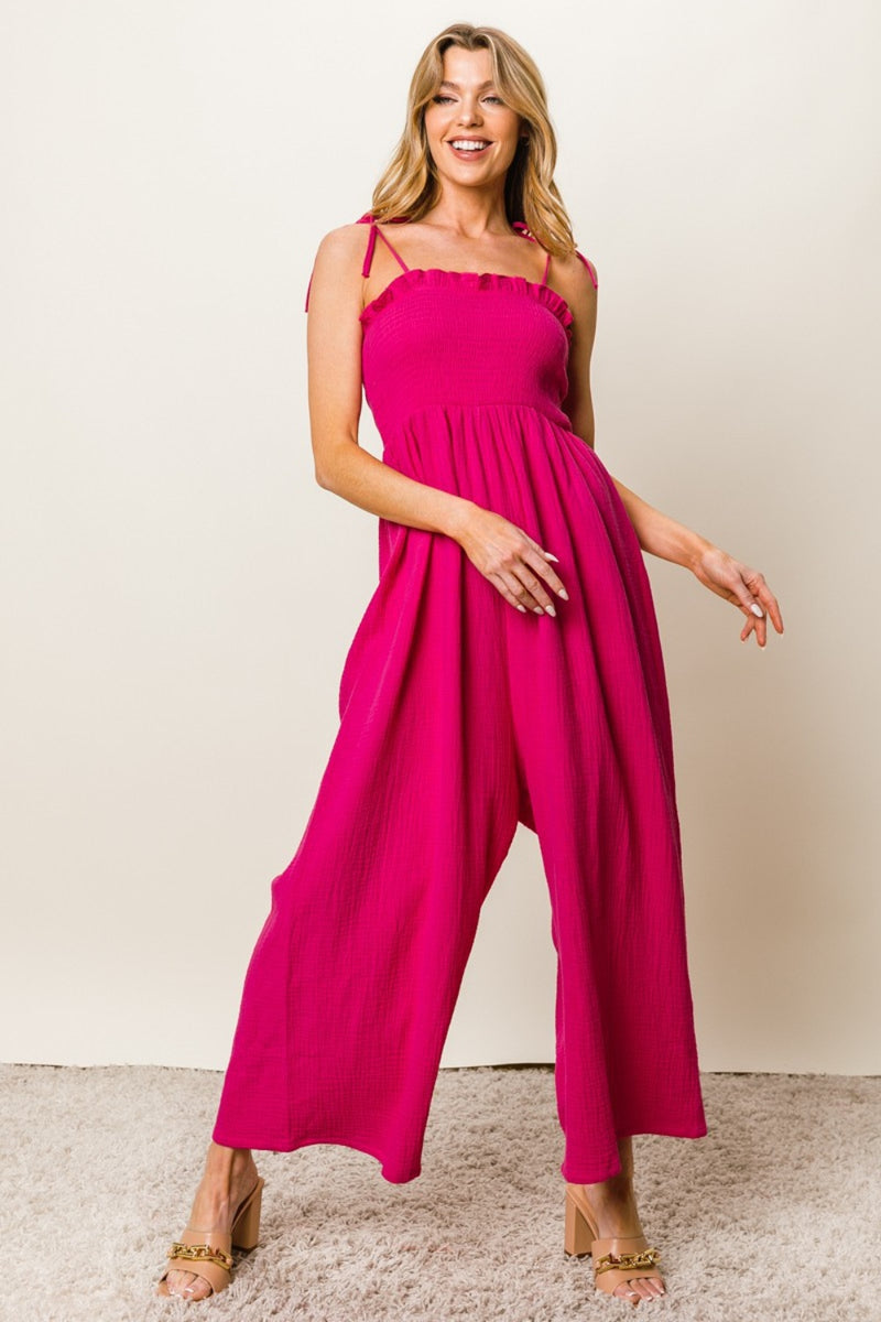 Texture Smocked Sleeveless Jumpsuit (Online Only, Ships from USA)