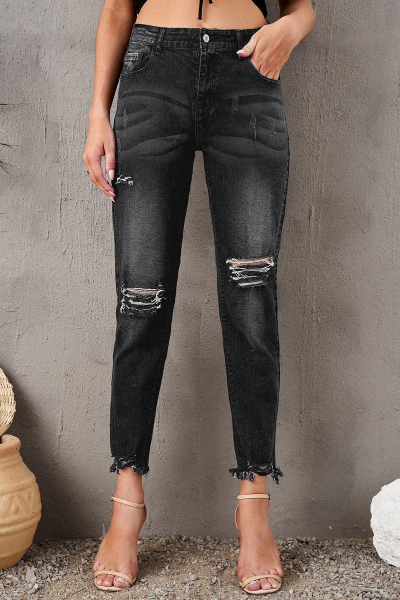 Stylish Distressed Cropped Jeans  (Online Only)