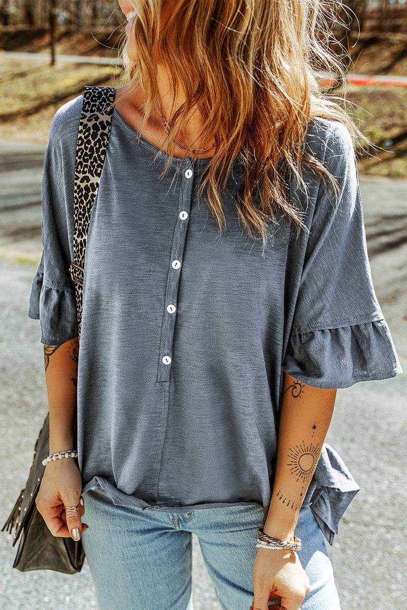Button Front Flounce Sleeve Tee, Sm - XL  (Online Only)