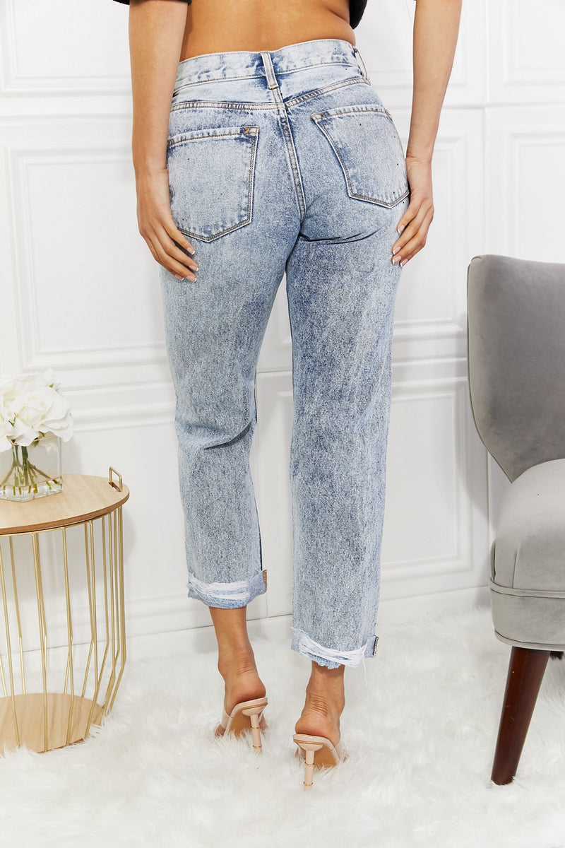 Kendra High Rise Distressed Straight Jeans, by Kancan (Online Only)
