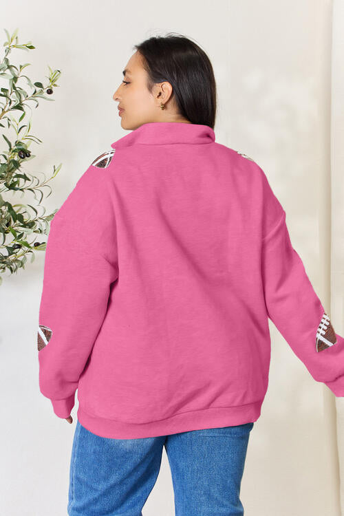 Sequin Football Half Zip Long Sleeve Sweatshirt (Online Only)