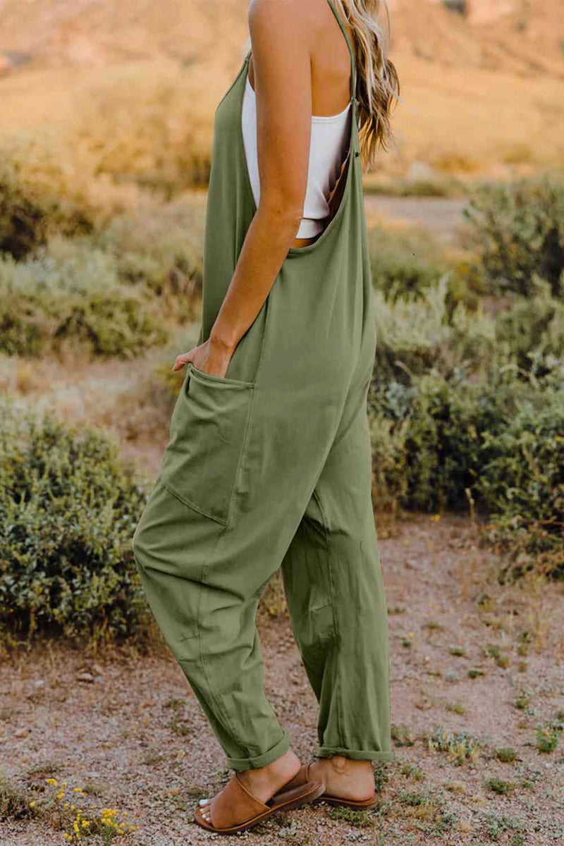 V-Neck Sleeveless Jumpsuit with Pockets (Online Only)