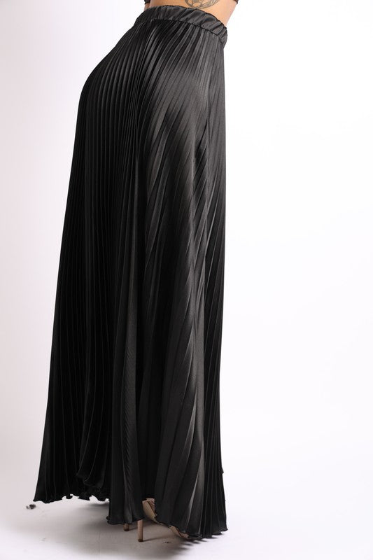 Pleated Satin Maxi Skirt (Online Only)