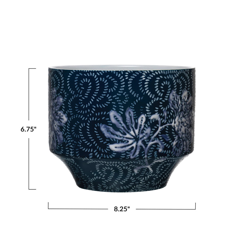 Stoneware Planter w/ Floral Pattern