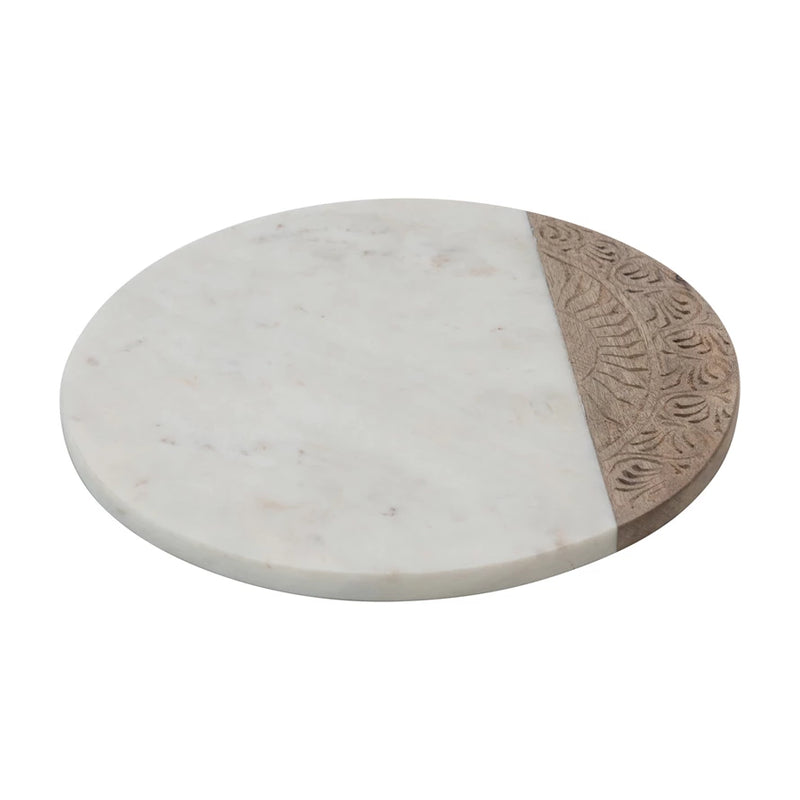 Hand Carved Mango Wood & Marble Serving Board