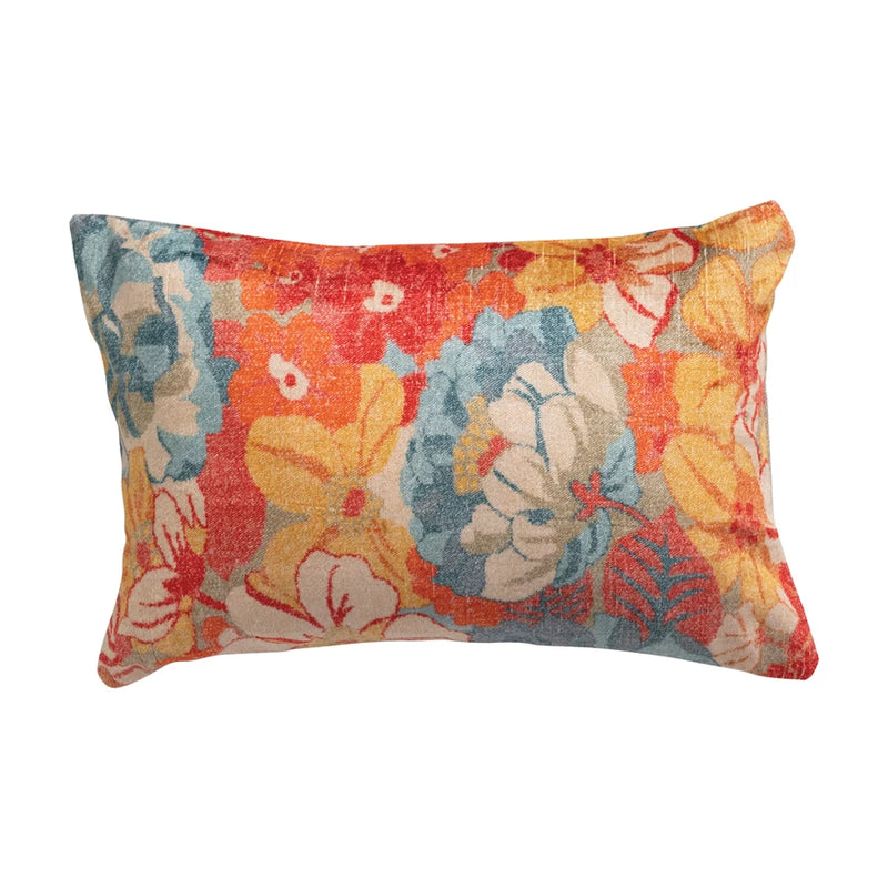 Velvet Lumbar Pillow w/ Floral Print