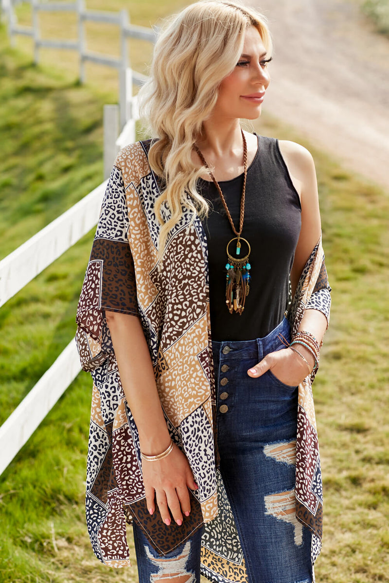 Leopard Patchwork Open Front Cardigan  (Online Only)